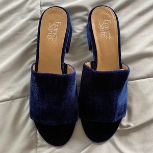 Franco Sarto Navy Velvet Peep Toe Mule Heels